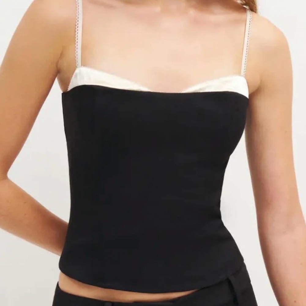 Reformation Black and Cream Spaghetti Strap Top